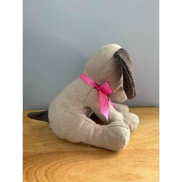 Wal-Mart Herringbone Plush Dog Puppy Spot Toy Pink Ribbon Beige Stuffed Animal - Picture 5 of 8